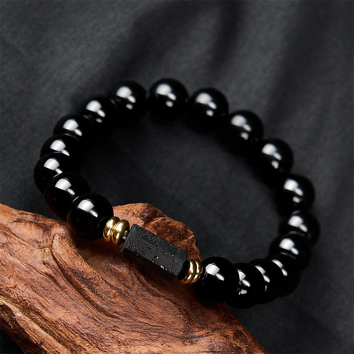 Buddha Stones Black Obsidian Black Tourmaline Protection Minimalist Round Bead Bracelet - image 17