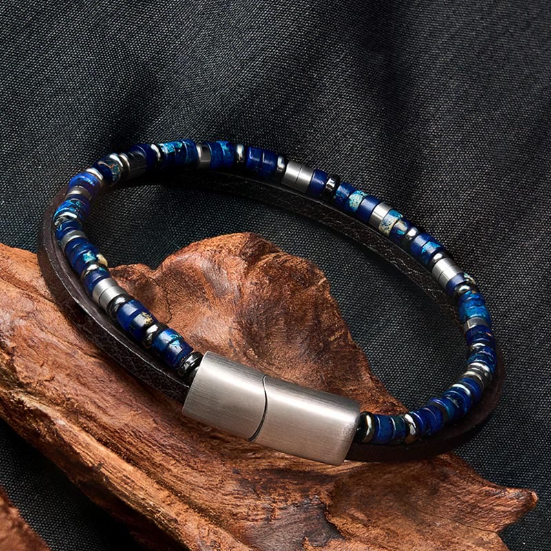 Buddha Stones Lapis Lazuli Truth Double Wrap Leather Bracelet - image 4