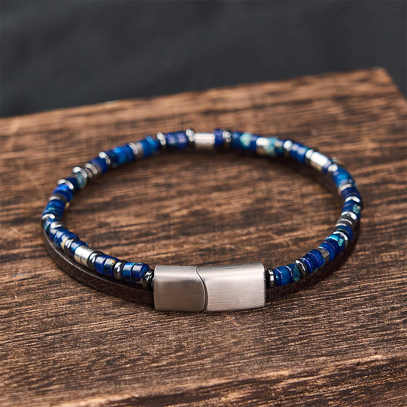 Buddha Stones Lapis Lazuli Truth Double Wrap Leather Bracelet - image 3