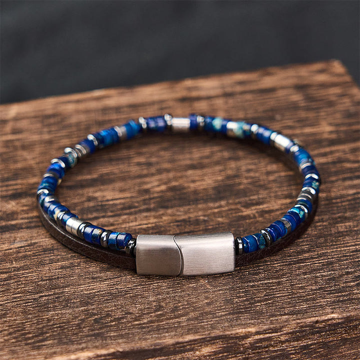 Buddha Stones Lapis Lazuli Truth Double Wrap Leather Bracelet - image 3