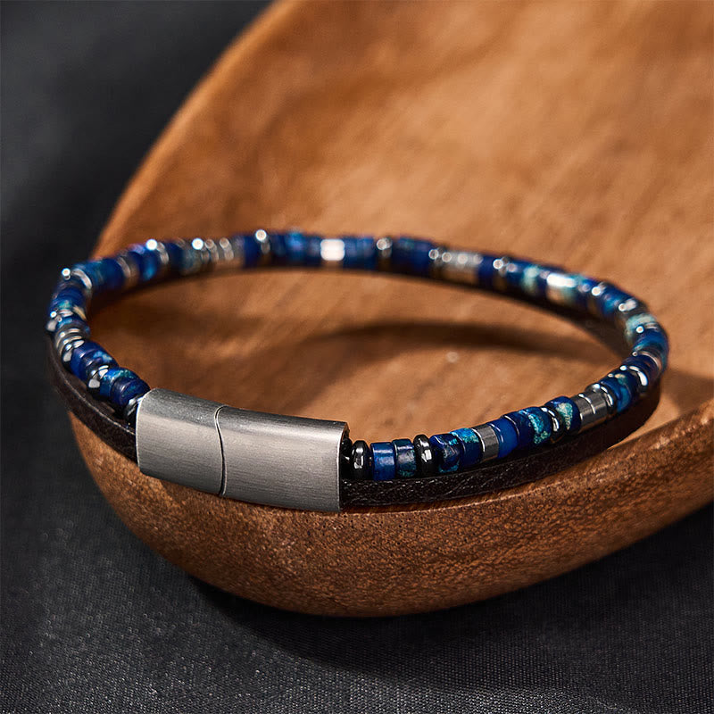 Buddha Stones Lapis Lazuli Truth Double Wrap Leather Bracelet - image 1