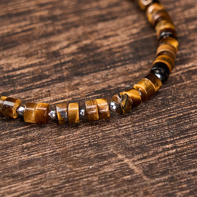 Buddha Stones Amethyst Tiger's Eye Rose Quartz Blue Spot Jasper Black Obsidian Calm Flat Bead Bracelet - image 7