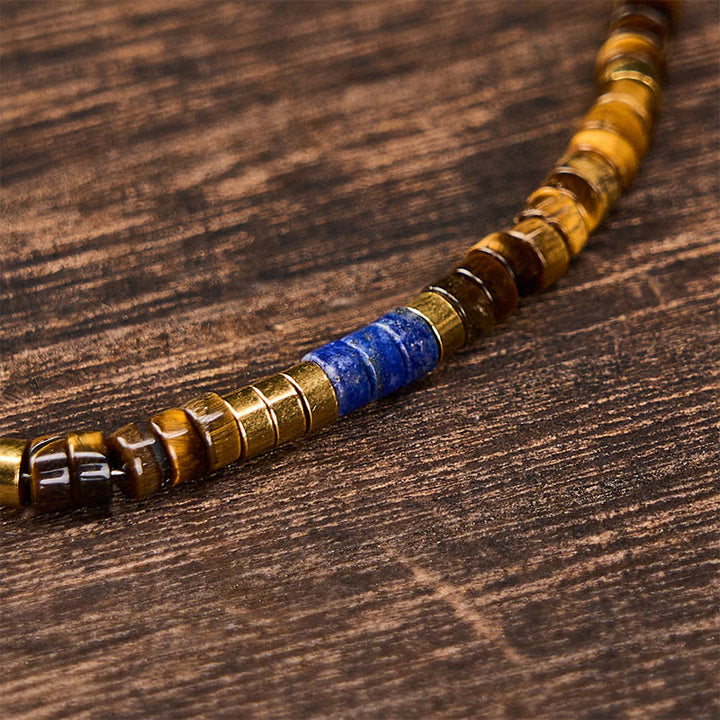 Buddha Stones Lapis Lazuli Tiger Eye Square Beaded Wisdom Bracelet - image 4