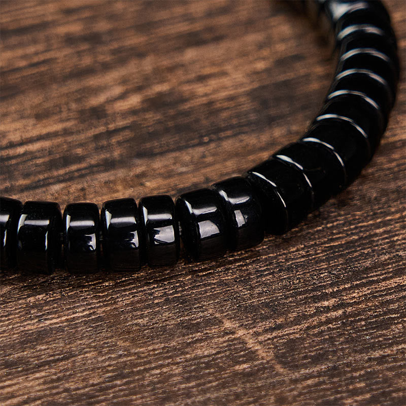 Buddha Stones Natural Black Obsidian Faceted Straight Cut Beaded Strength Bracelet - image 3