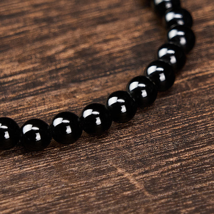 Buddha Stones Black Obsidian Black Tourmaline Protection Minimalist Round Bead Bracelet - image 4
