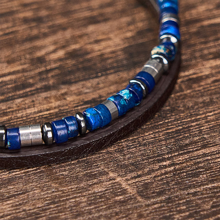Buddha Stones Lapis Lazuli Truth Double Wrap Leather Bracelet - image 5