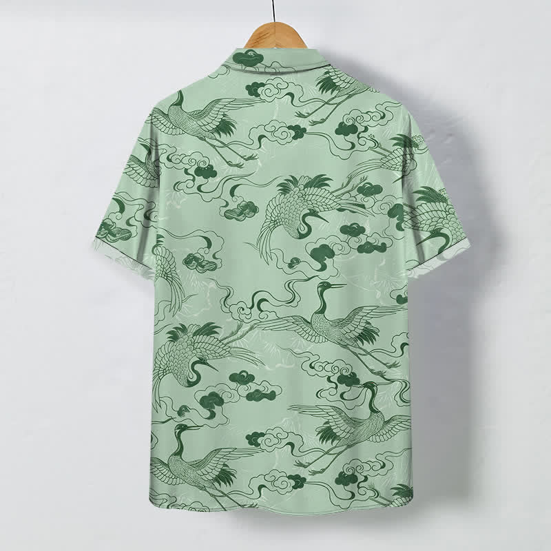 Buddha Stones Crane Cloud Wave Sketch Pattern Buttons Breathable Men's Short Sleeve Shirt - image 6