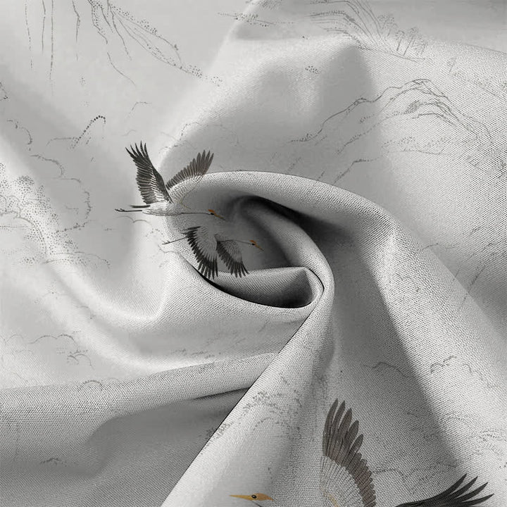 Buddha Stones Ink Landscape Crane Mountain Ranges Pattern Buttons Breathable Men's Short Sleeve Shirt - image 3