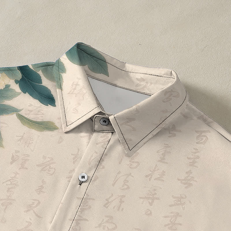 Buddha Stones Pink Peony Leaf Dragonfly Pattern Buttons Breathable Men's Short Sleeve Shirt - image 2