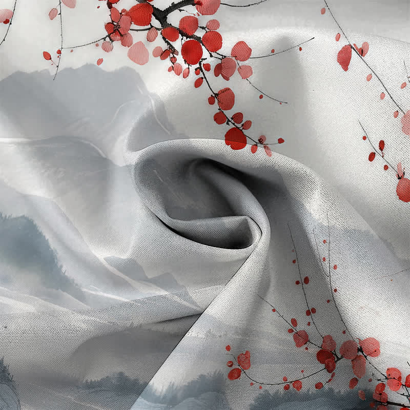 Buddha Stones Ink Landscape Red Blossom Mountains Pattern Buttons Breathable Men's Short Sleeve Shirt - image 4