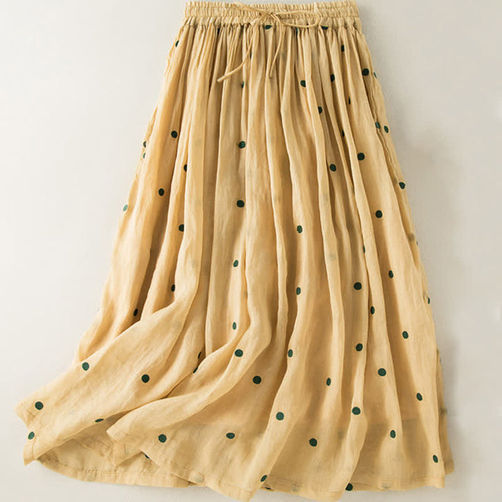 Buddha Stones Artistic Vintage Dot Pattern Women's Pleated Skirt - Yellow - US8-10，UK/AU12-14，EU40-42 (2XL) - image 22