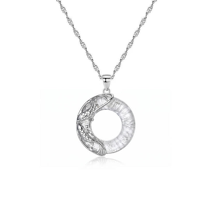 Buddha Stones Clear Quartz Koi Fish Luck Circular Peace Buckle Pendant Necklace - image 4