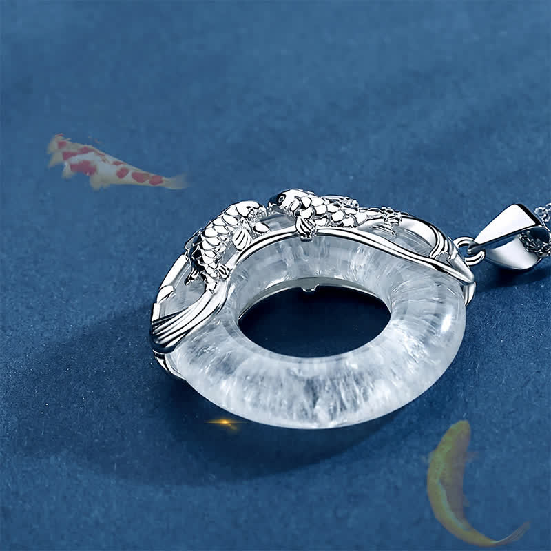 Buddha Stones Clear Quartz Koi Fish Luck Circular Peace Buckle Pendant Necklace - image 3