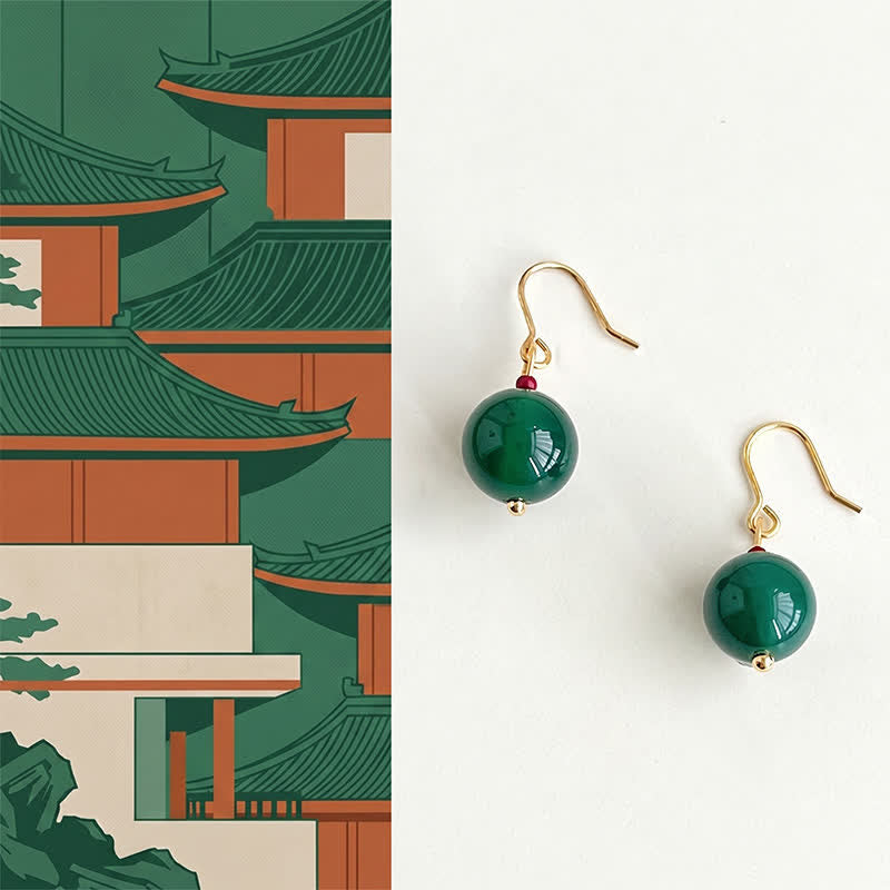 Buddha Stones Green Agate Round Support Drop Earrings - Green Agate(Copper Plated With 925 Sterling Silver Posts) - image 0