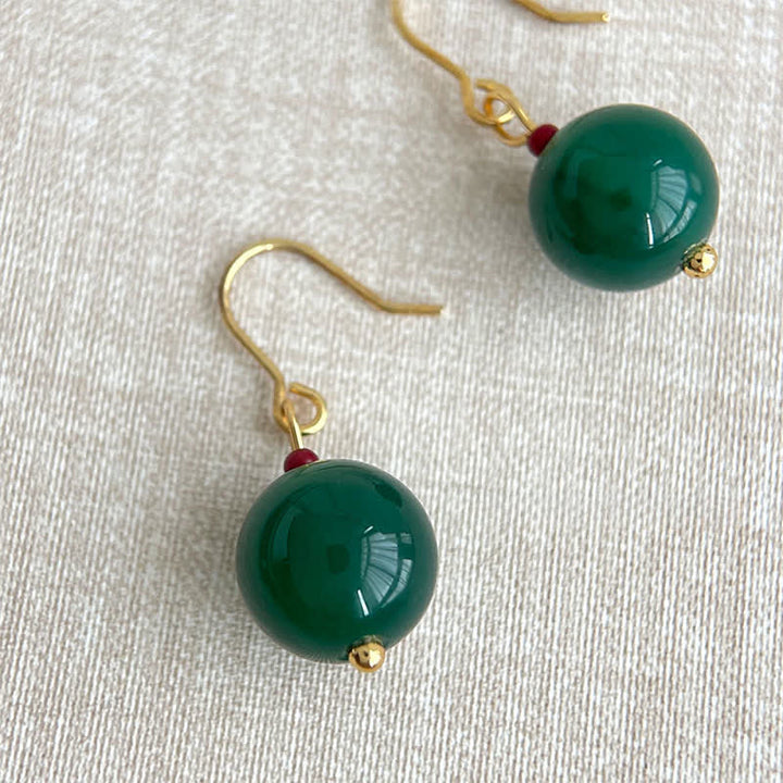 Buddha Stones Green Agate Round Support Drop Earrings - image 3