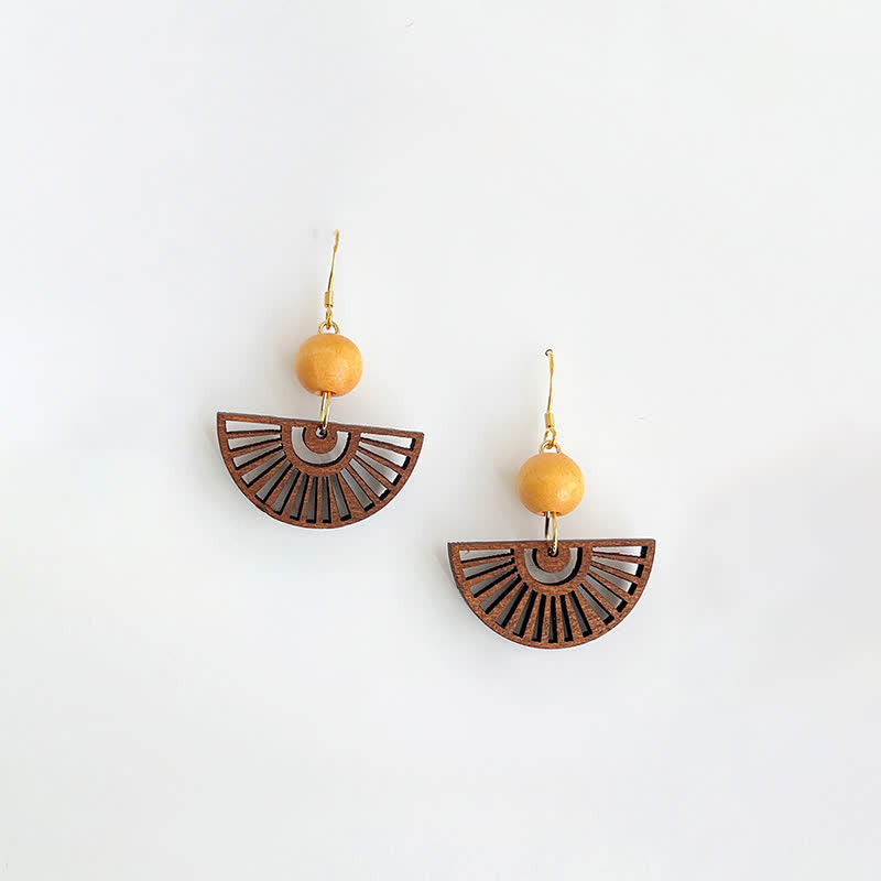 Buddha Stones Handcrafted Fan Shape Wooden Simplicity Earrings - image 1