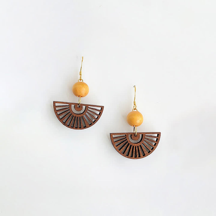 Buddha Stones Handcrafted Fan Shape Wooden Simplicity Earrings - image 1