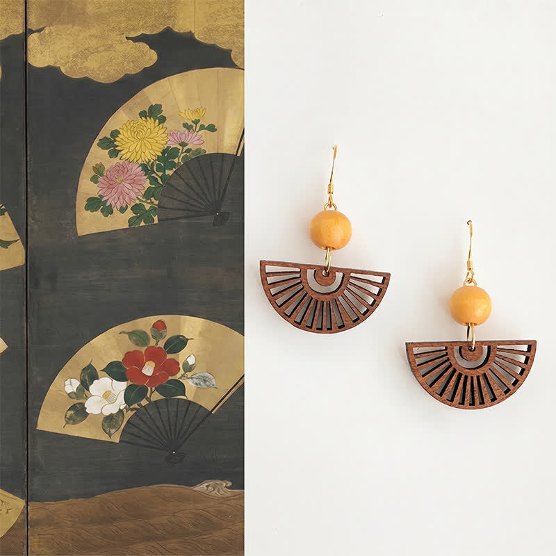 Buddha Stones Handcrafted Fan Shape Wooden Simplicity Earrings - Wood(Copper Plated With 925 Sterling Silver Posts) - image 0