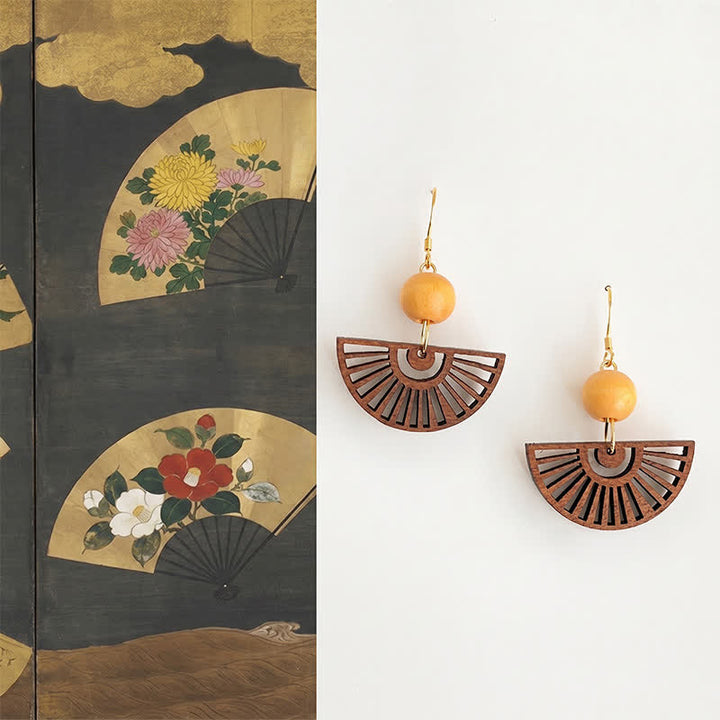 Buddha Stones Handcrafted Fan Shape Wooden Simplicity Earrings - Wood(Copper Plated With 925 Sterling Silver Posts) - image 0