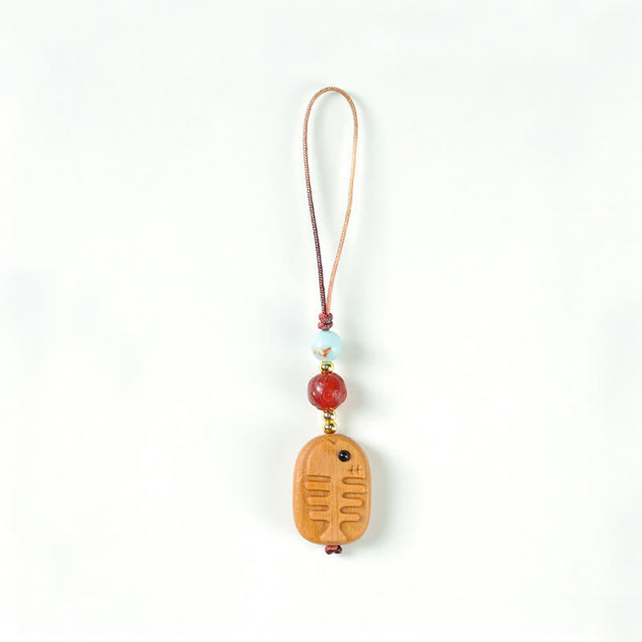 Buddha Stones Hand Carved Sandalwood Cat Fish Purification Keychains - Fish - image 6