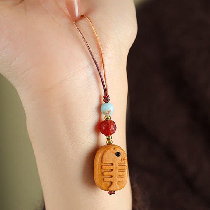Buddha Stones Hand Carved Sandalwood Cat Fish Purification Keychains - image 8