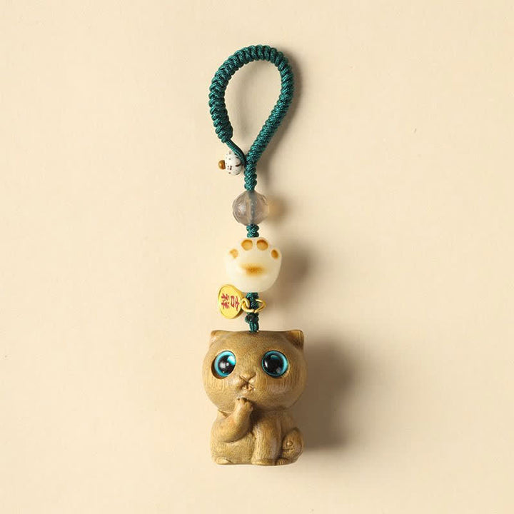Buddha Stones Green Sandalwood Cat Hand-Woven Soothing Keychains - Keychain - image 1