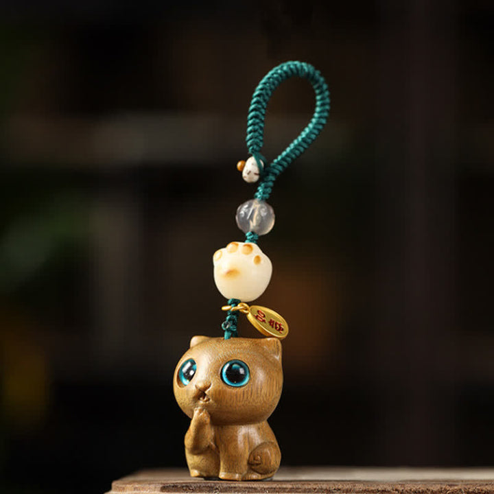 Buddha Stones Green Sandalwood Cat Hand-Woven Soothing Keychains - image 2