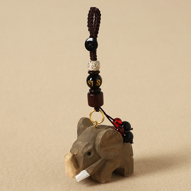 Buddha Stones Natural Wood Elephant Peace Om Mani Padme Hum Purity Keychains - Elephant Om Mani Padme Hum - image 0