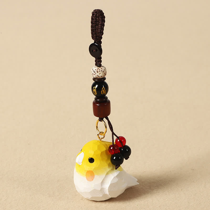 Buddha Stones Hand-Carved Natural Wood Cockatiel Om Mani Padme Hum Focus Keychains - Cockatiel Om Mani Padme Hum - image 0