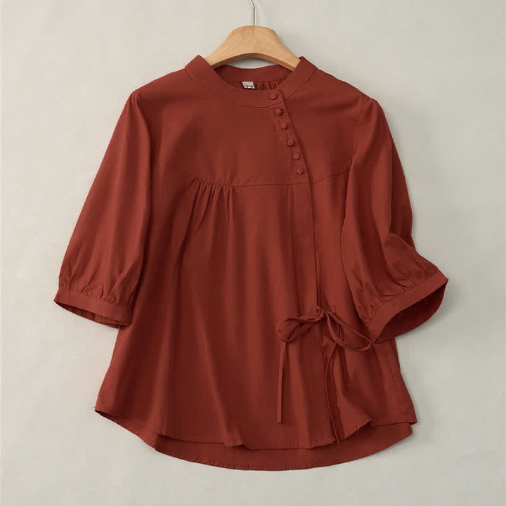Buddha Stones Lace-up Buttons Design Women's Three Quarter Sleeve Shirt - Crimson - US14，UK/AU18，EU46 (2XL) - image 18