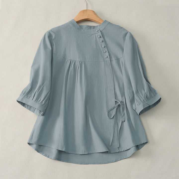 Buddha Stones Lace-up Buttons Design Women's Three Quarter Sleeve Shirt - LightBlue - US14，UK/AU18，EU46 (2XL) - image 0