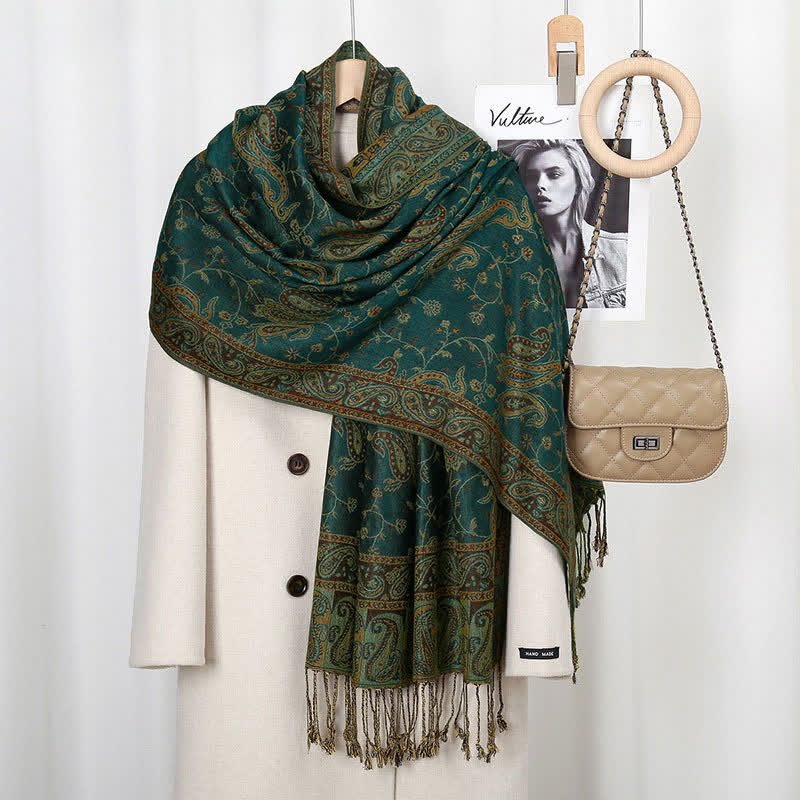Buddha Stones Tibetan Cashew Flower Vine Print Tassels Shawl Fall Winter Soft Scarf Wrap - image 1