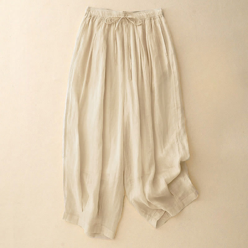 Buddha Stones Casual Loose Double Layer 7-8 Length Cropped Pants Women's Pants With Pockets - Beige - US14，UK/AU18，EU46 (2XL) - image 21
