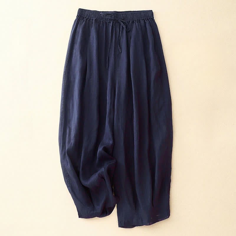 Buddha Stones Casual Loose Double Layer 7-8 Length Cropped Pants Women's Pants With Pockets - MidnightBlue - US14，UK/AU18，EU46 (2XL) - image 6