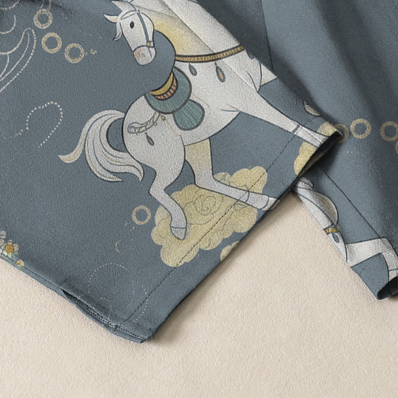 Buddha Stones Pure Cotton White Horse Cloud Blossom Pattern Drawstring Men's Tapered Pants With Pockets - image 5
