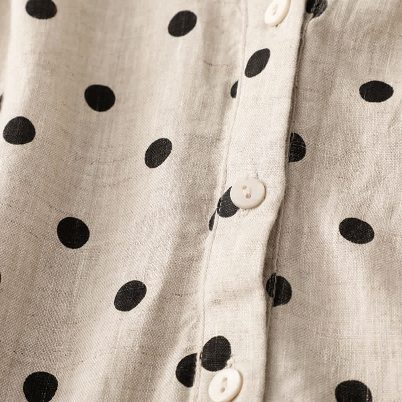 Buddha Stones Summer Polka Dot V-Neck Lace-up Women's Knee Length Dress With Pockets - image 11