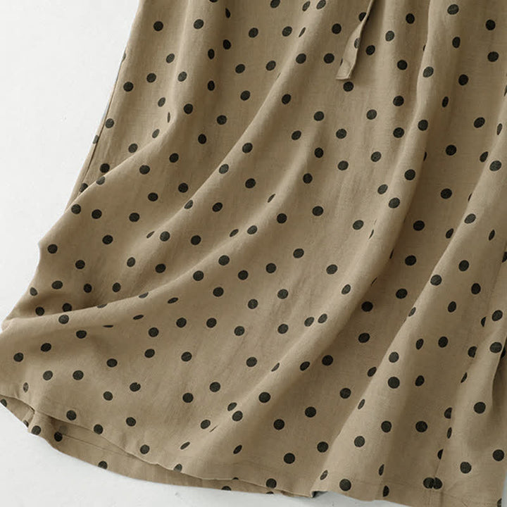 Buddha Stones Summer Polka Dot V-Neck Lace-up Women's Knee Length Dress With Pockets - image 6