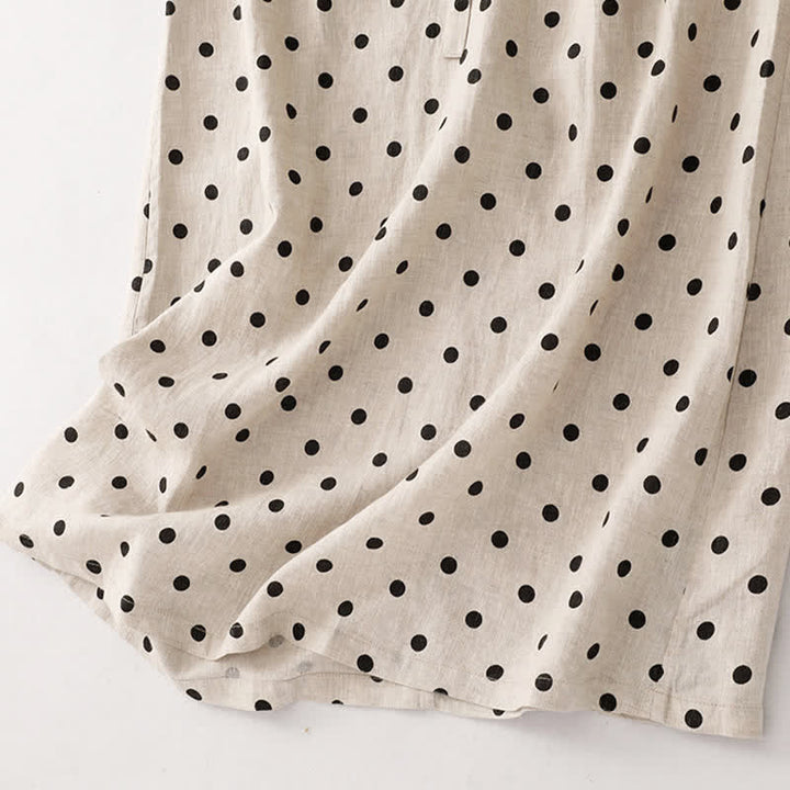 Buddha Stones Summer Polka Dot V-Neck Lace-up Women's Knee Length Dress With Pockets - image 17