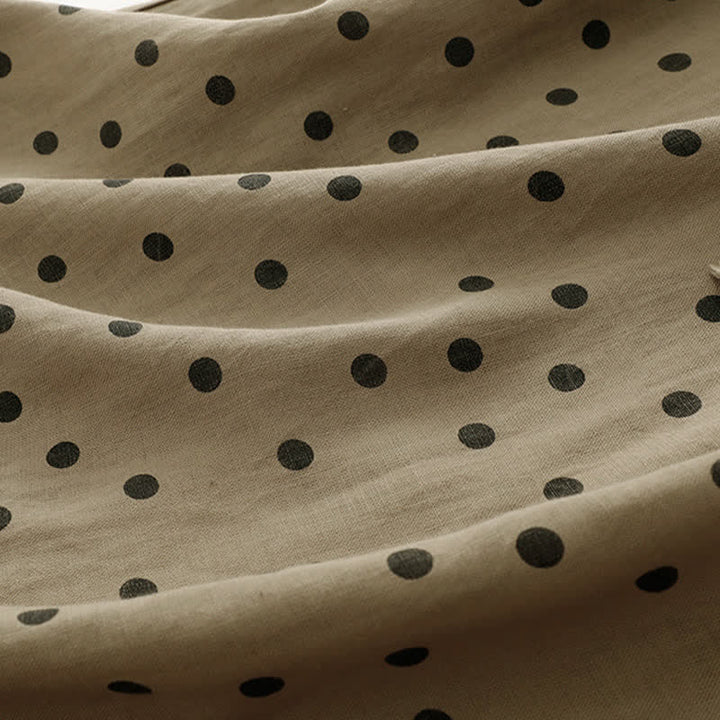 Buddha Stones Summer Polka Dot V-Neck Lace-up Women's Knee Length Dress With Pockets - image 7