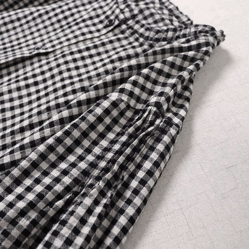Buddha Stones Long Sleeve Plaid Simple Buttons Ruffled Design Midi Dress With Pockets - image 14