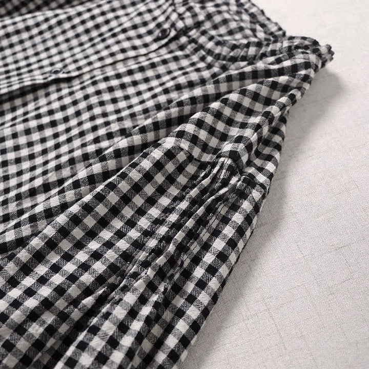 Buddha Stones Long Sleeve Plaid Simple Buttons Ruffled Design Midi Dress With Pockets - image 14