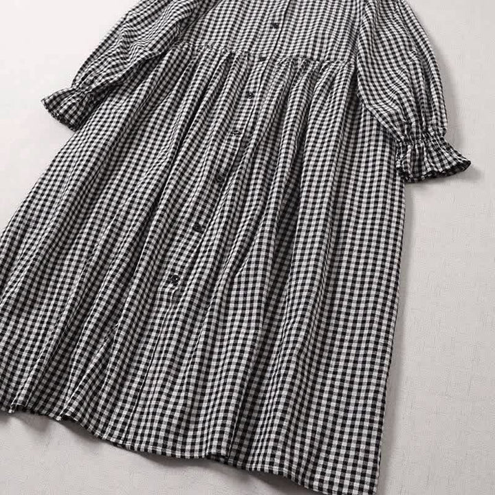 Buddha Stones Long Sleeve Plaid Simple Buttons Ruffled Design Midi Dress With Pockets - image 9