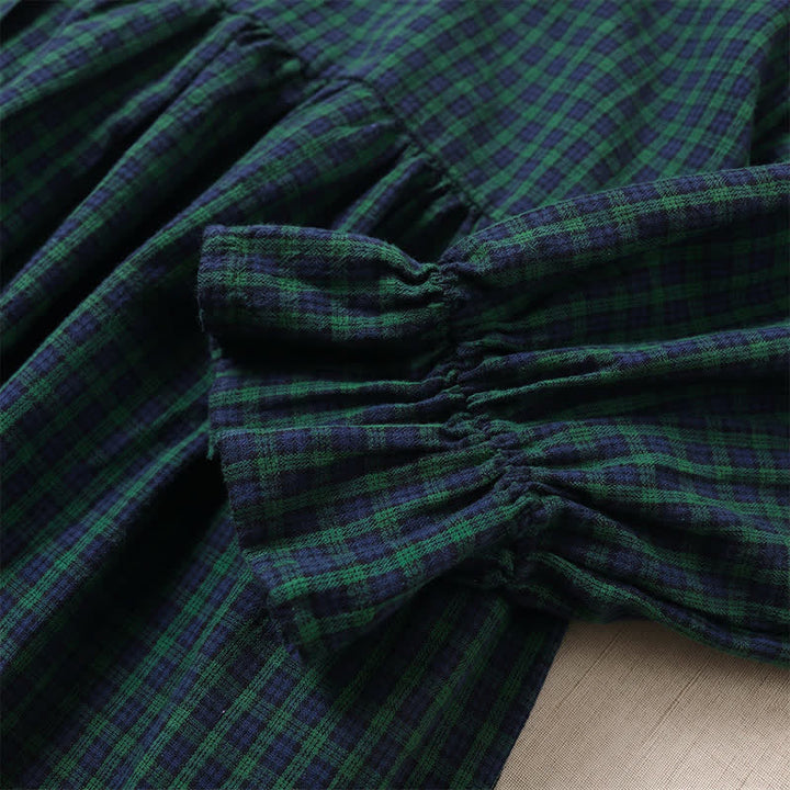 Buddha Stones Long Sleeve Plaid Simple Buttons Ruffled Design Midi Dress With Pockets - image 5