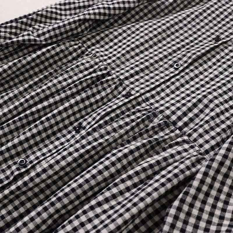 Buddha Stones Long Sleeve Plaid Simple Buttons Ruffled Design Midi Dress With Pockets - image 15