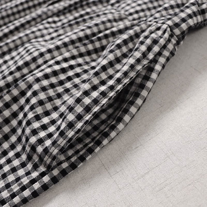 Buddha Stones Long Sleeve Plaid Simple Buttons Ruffled Design Midi Dress With Pockets - image 13
