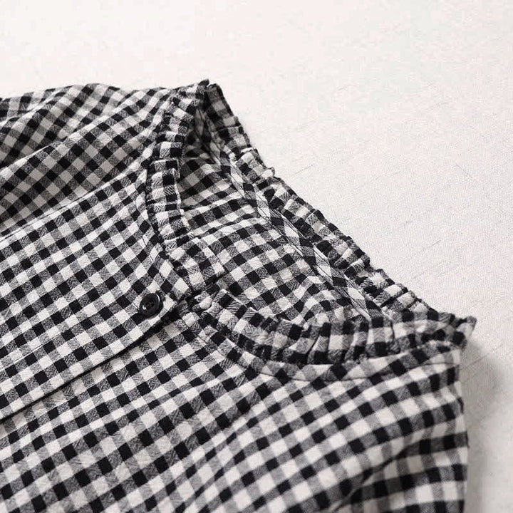 Buddha Stones Long Sleeve Plaid Simple Buttons Ruffled Design Midi Dress With Pockets - image 10