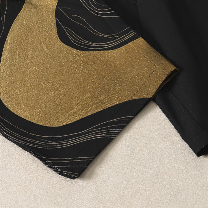 Buddha Stones Pure Cotton Golden Dragon Cloud Wave Pattern Drawstring Men's Tapered Pants With Pockets - image 5