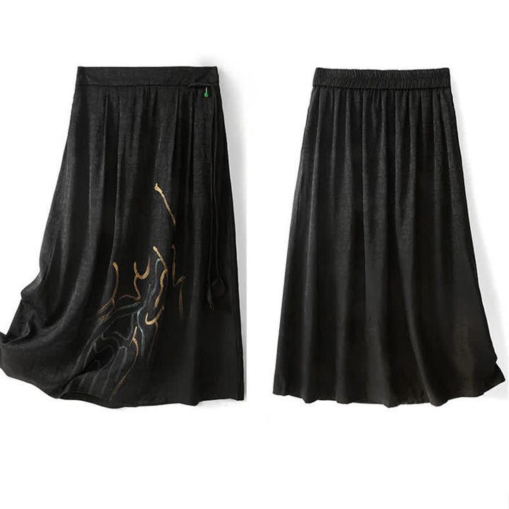 Buddha Stones Spring Summer Boho Drawstring Black Abstract Lines Women's Skirts - image 2