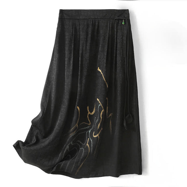 Buddha Stones Spring Summer Boho Drawstring Black Abstract Lines Women's Skirts - Black - US12，UK/AU16，EU44 (2XL) - image 0