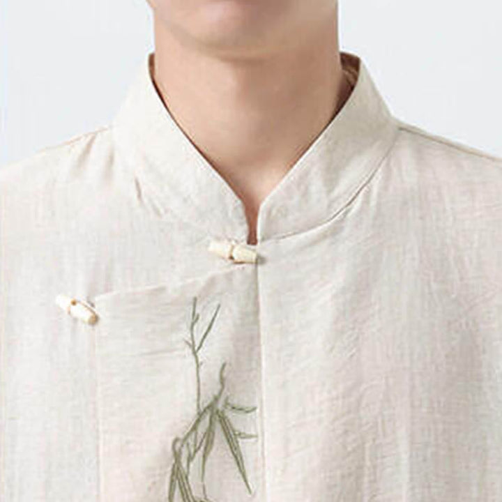 Buddha Stones Spring Tang Style Vintage Mandarin Collar Frog Button Bamboo Embroidery Men's Long Sleeve Shirts - image 24